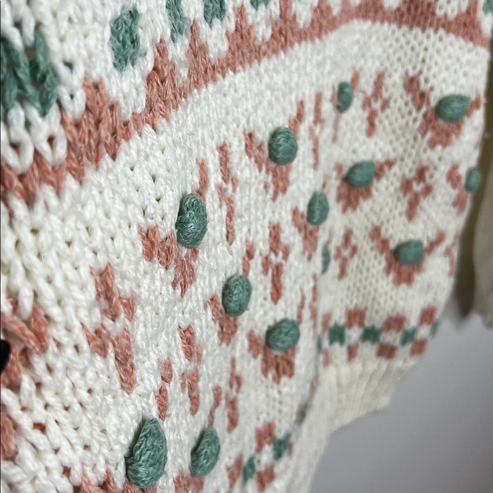 Vintage 80s Fair Isle Sweater Cozy Cottagecore Mock Neck Knit - Picture 6 of 11